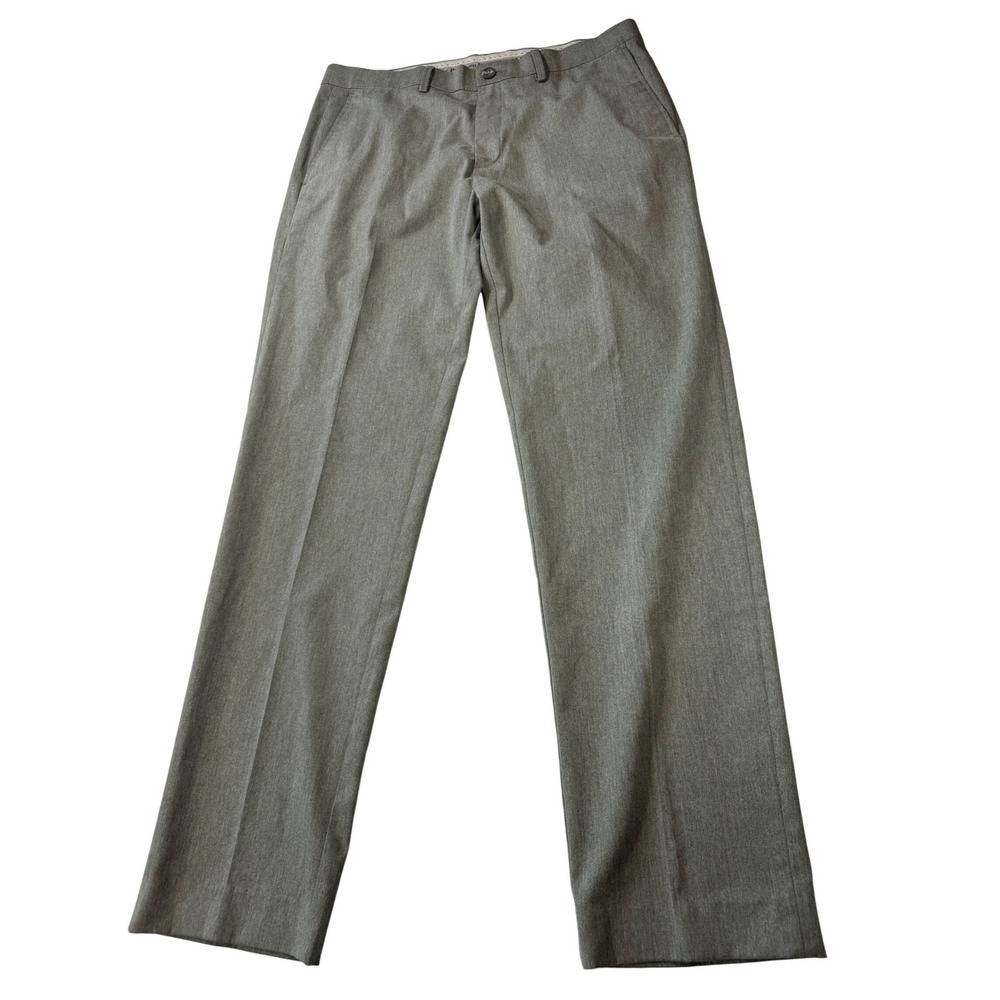 Haggar Men Slim Straight Iron Free Premium Khaki Pants‎ 33x32 Gray Preppy Casual